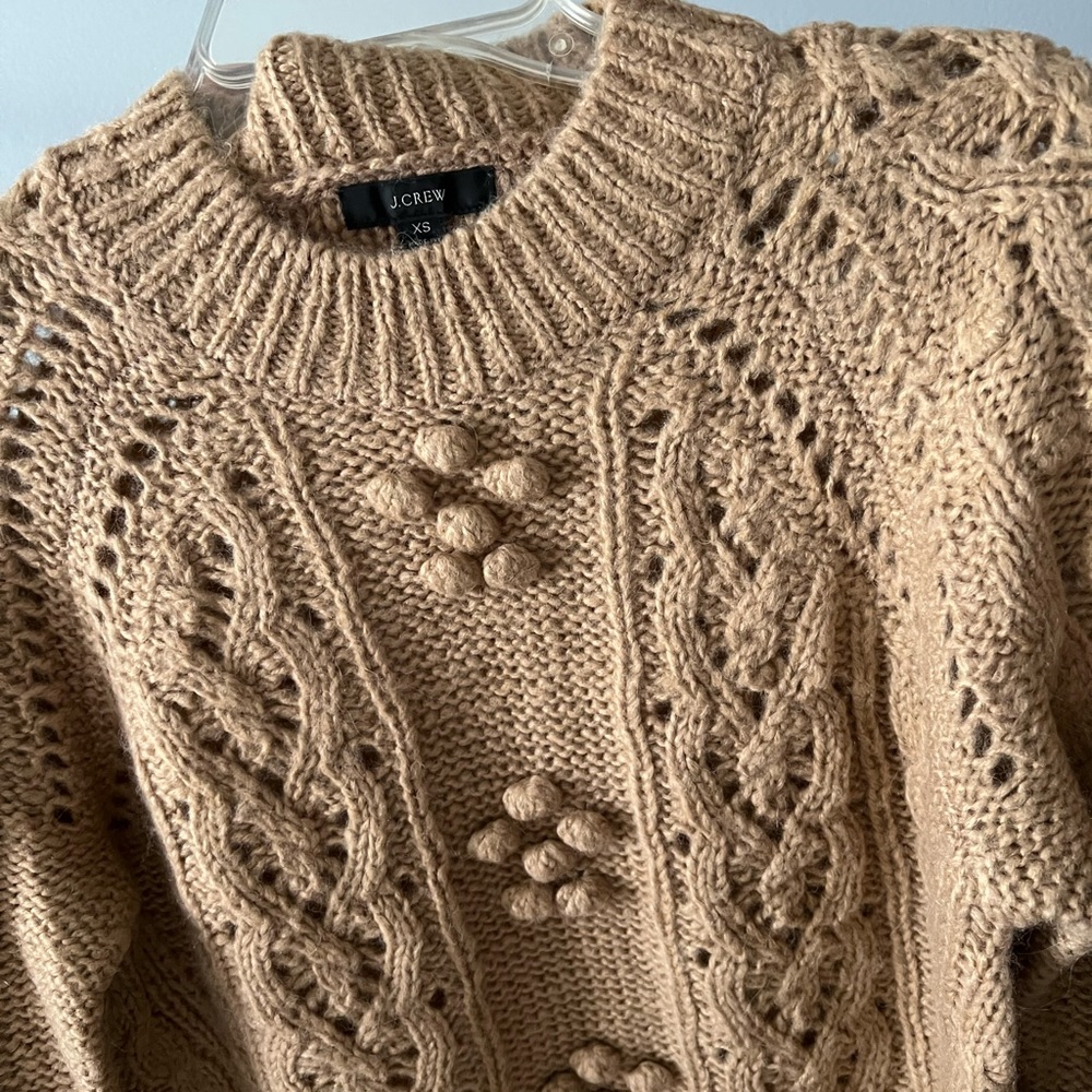 JCrew Cable-Knit Pointelle Sweater with Popcorn Flowers